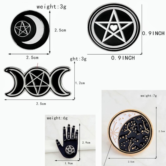 Wicca Witchy pin collection - PENTACLE & heart - Picture 3 of 5